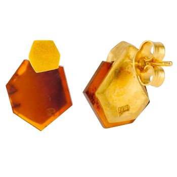 F034-Hexag Amber Stud earrings