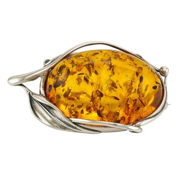 H014 - 604 Amber and silver brooch.