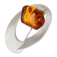 H015-Cognac Amber Silver Brooch