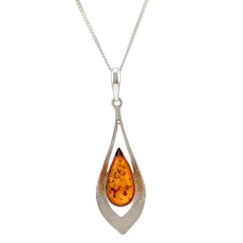 P067-Cognac Amber  Silver Pendant 