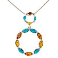 P070-Turquoise, Amber Silver Pendant