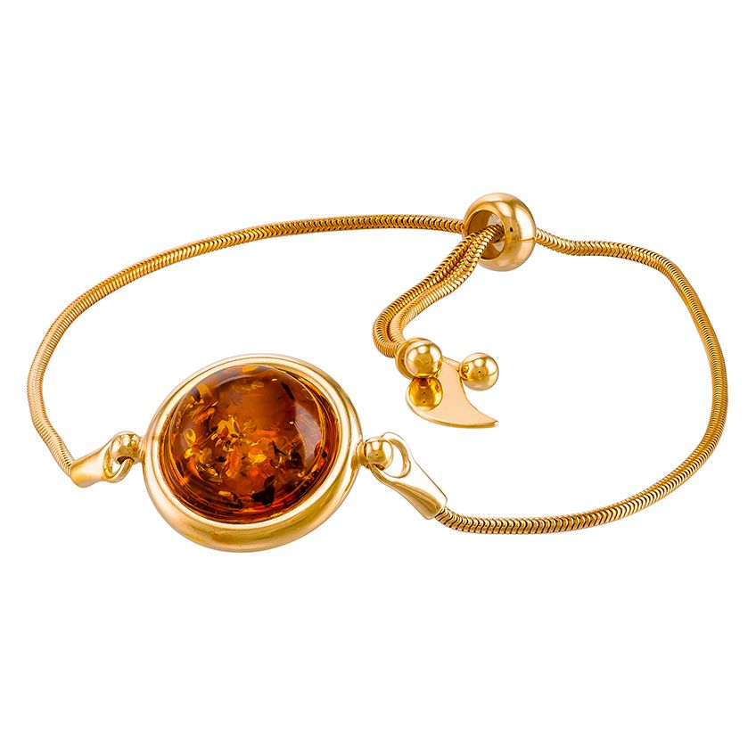 D026 - Cognac Amber Gold Plated Silver Adjustable Bracelet