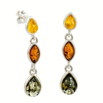 E085 - Multicolour Amber Silver Drop Earrings