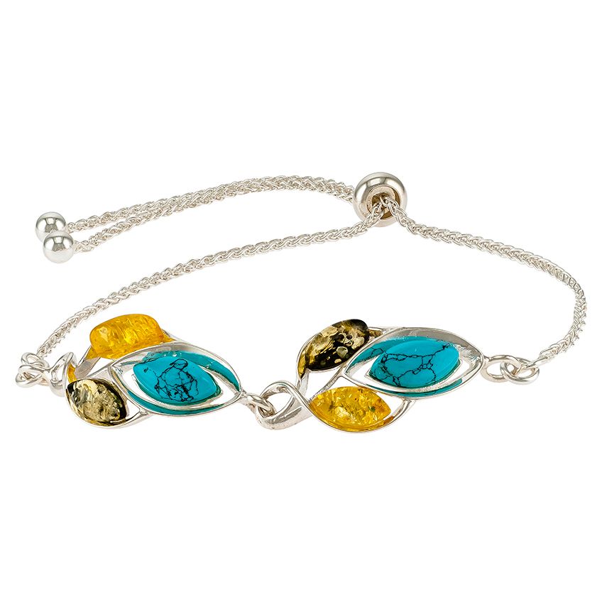 D027-311-Turquoise,Lemon and Green Amber adjustable bracelet