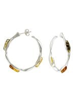E096-402   Multicolour amber silver hoop earrings