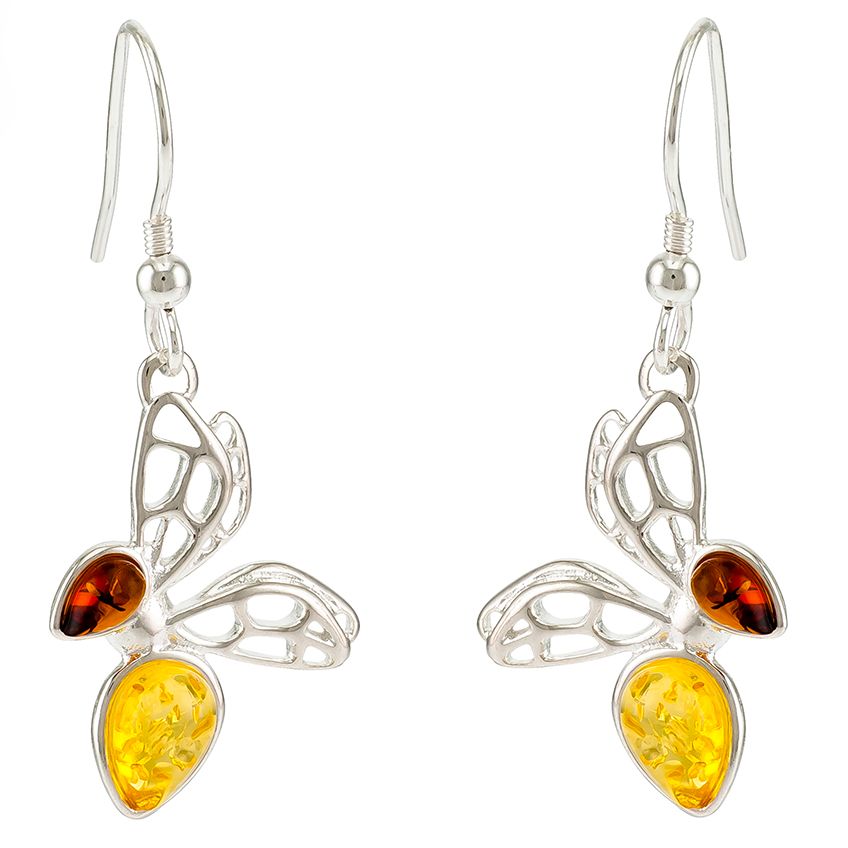 Cognac and Lemon amber Bee earrings