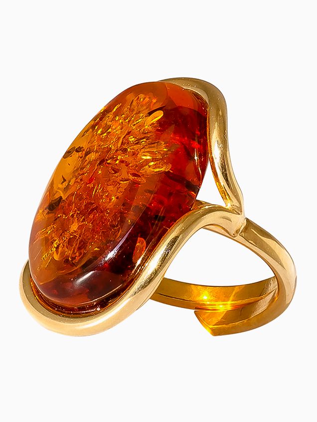 R013-506  Cognac Amber gold plated silver cocktail ring