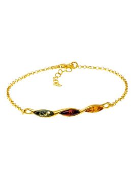 D029-305   Multicolour amber and gold plated silver bracelet