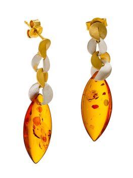 E097-417  Cognac  Amber matt silver & gold plated earrings