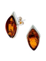 E091-438  Marquise style Amber & silver stud earrings