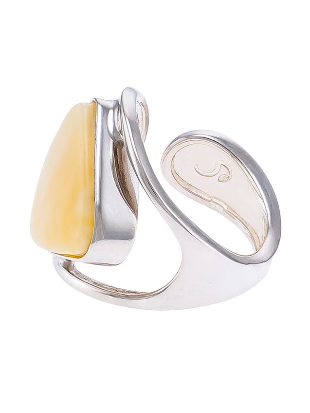 R014-507 Scandi Milky amber and sterling silver adjustable ring