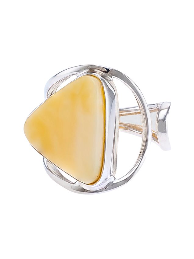 R014-507  Scandi Milky amber and sterling silver adjustable ring