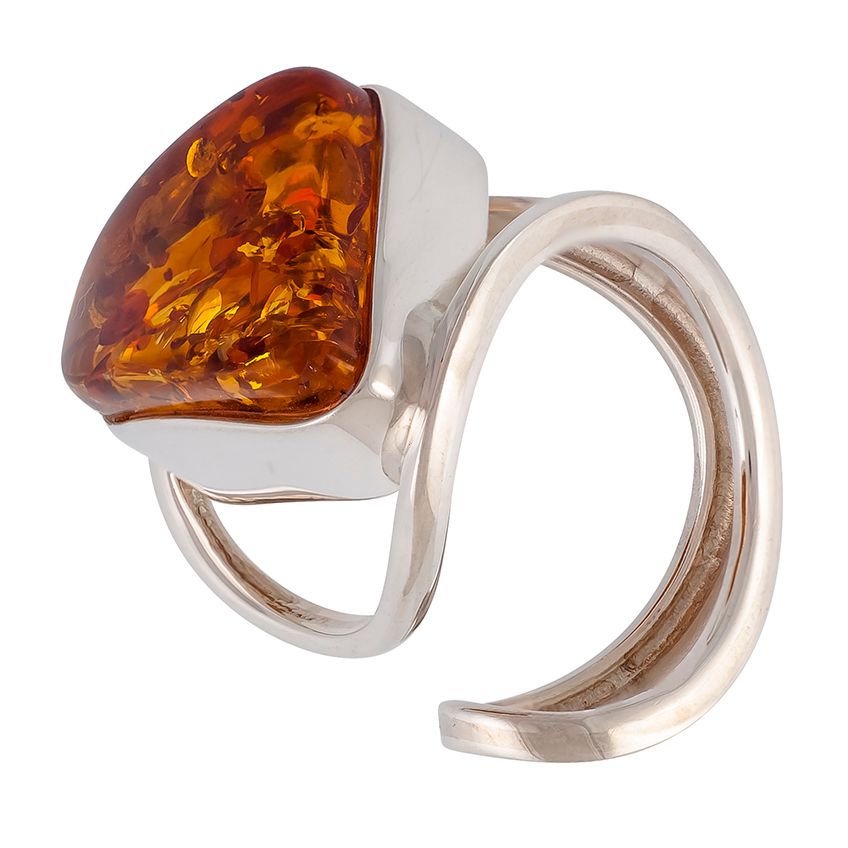 R011-511 Triangular Cognac Amber Silver adjustable Ring