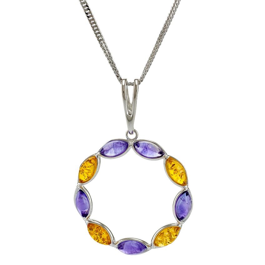 P077-220 Lemon Baltic Amber and Amethyst Pendant