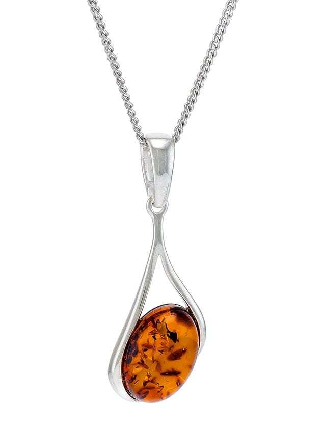 P085-247  Cognac Amber Sterling Silver Pendant Necklace