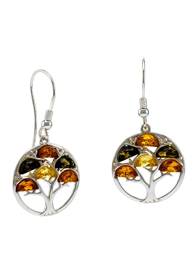 E098  Multicolour Amber silver tree style earrings