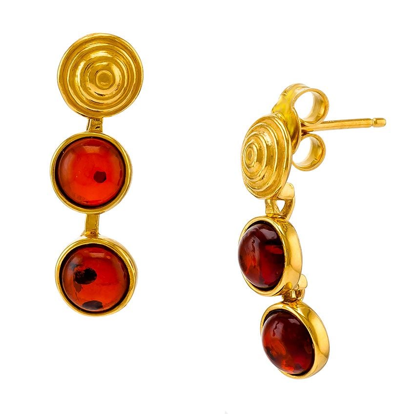E088-436 Gold Plated Silver Cognac Amber Gold shell stud Earrings