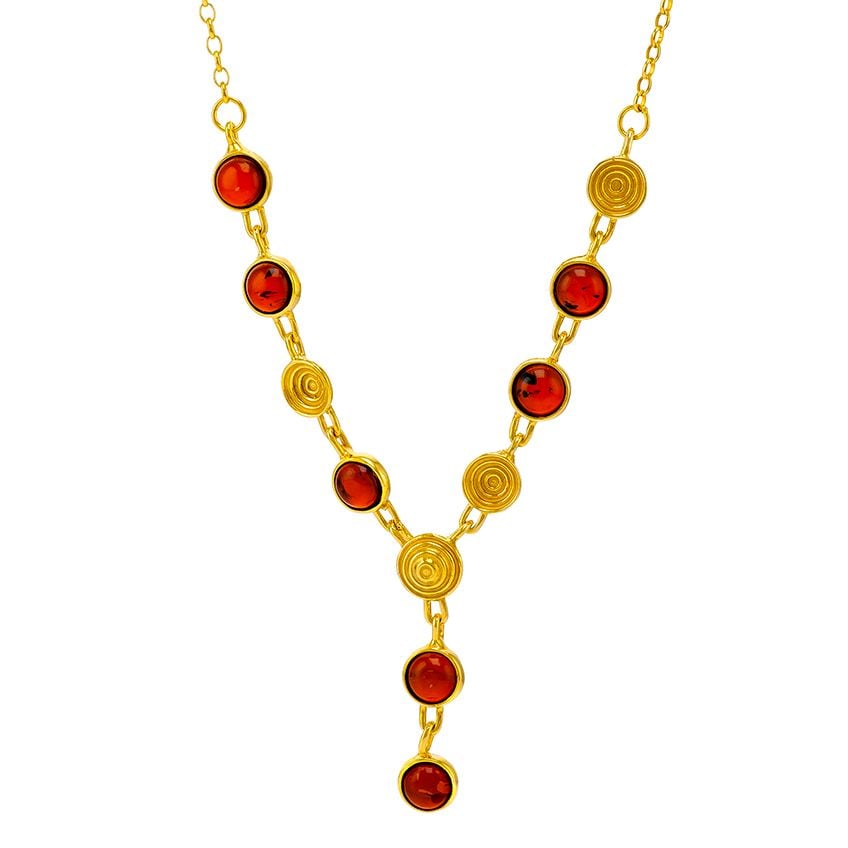 N029-239 Gold Necklace Cognac Amber Gold shells
