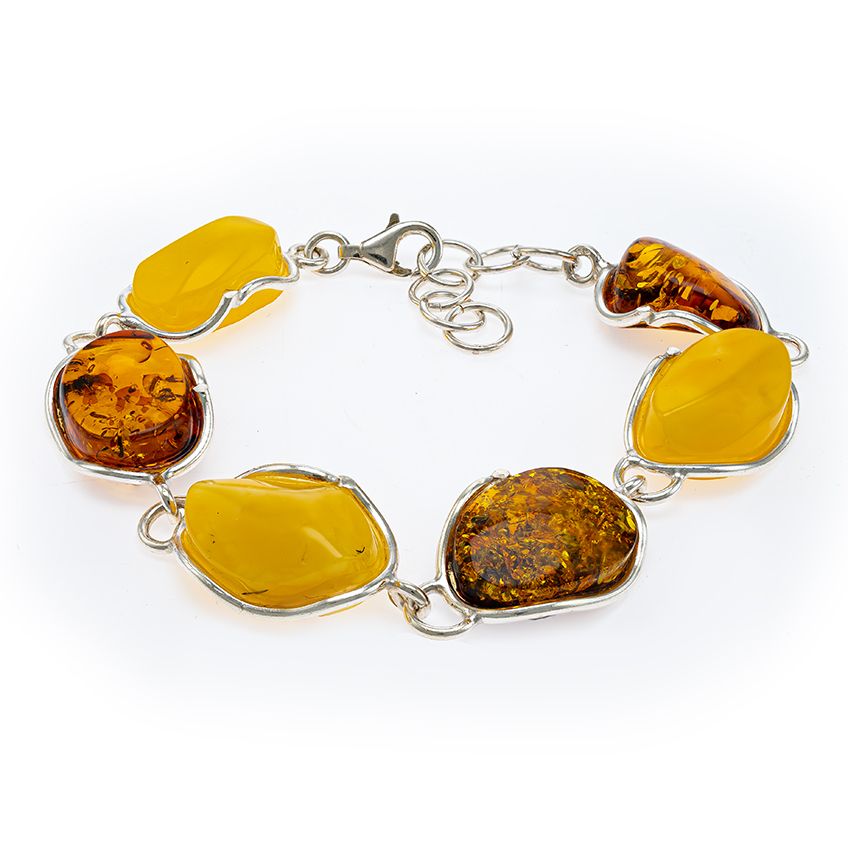 Multi coloured Amber and Sterling Silver Bracelet 