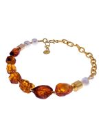 N031 - 226 Baltic Amber, Pearl chain necklace.