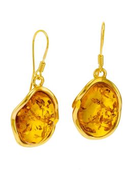 E099 - 219 Cognac Amber gold plated silver drop earrings