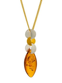 P092 - 213 Cognac pendant with duo matt silver and gold plated silver elements