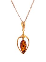 P097 - 234  Amber and gold plated silver Scandi pendant and 46 cms gold plated silver curb chain.