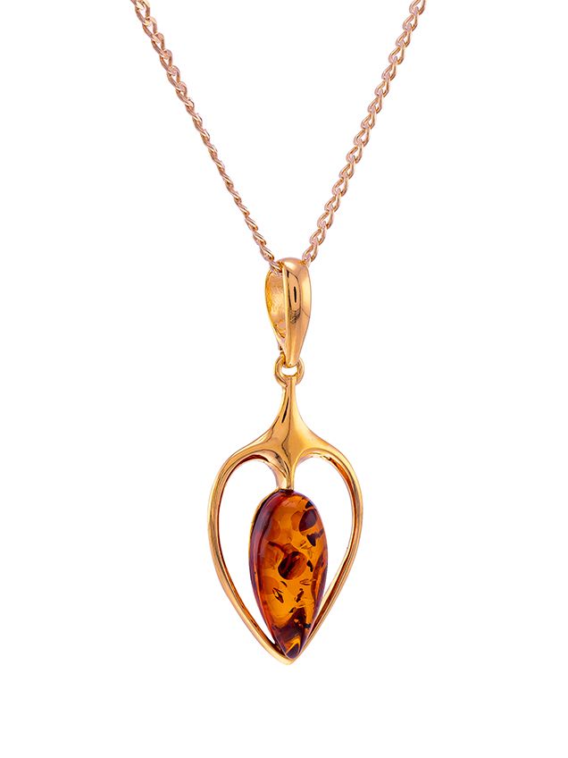 Amber and gold plated silver Scandi pendant and 46 cms gold plated silver c