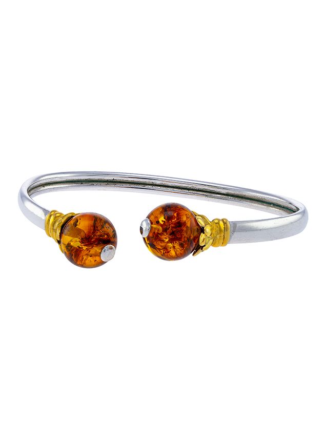 A008 - 312 Cognac Amber with gold plated silver flower and silver open flex