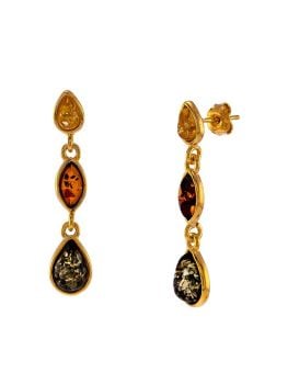 E101 - 425 Mutlciolour Amber earrings in gold plated silver.