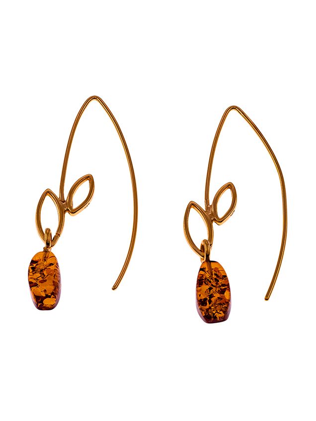 E104 - 427 Cognac  Amber gold plated hoop style drop earrings