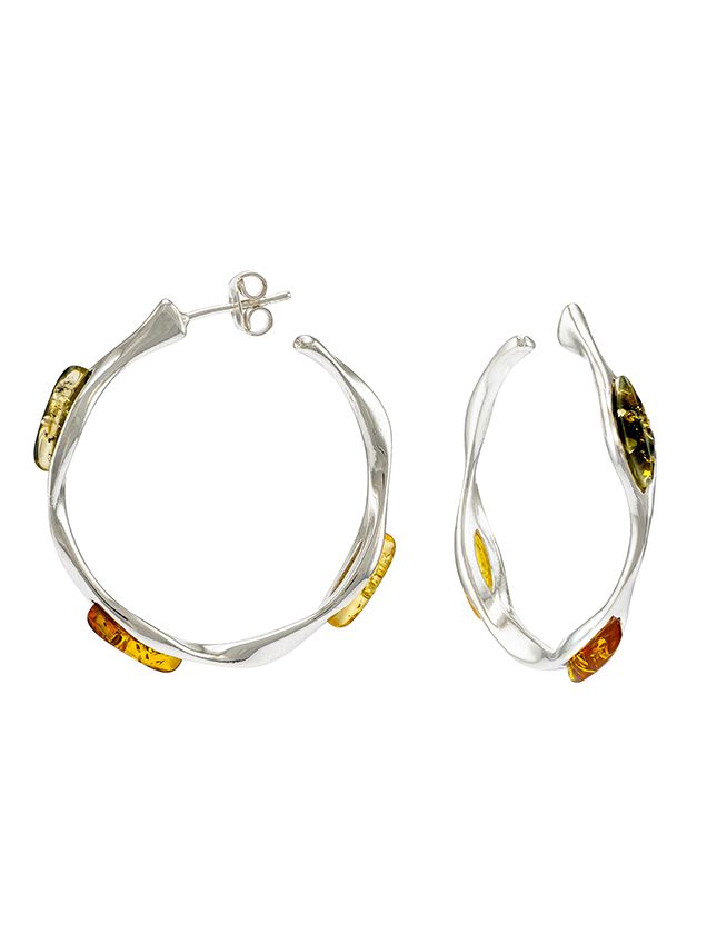 E096 - 402 Multicolour amber and sterling silver hoop earrings