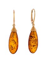 E102 - 432 Cognac Baltic Amber  Lozenge drop earrings