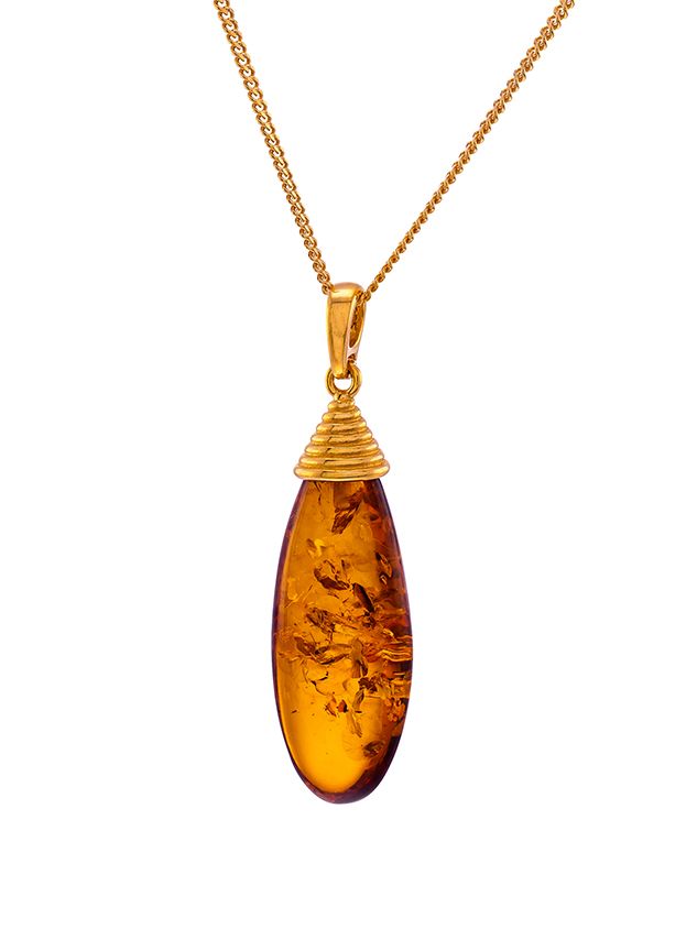 P095 - 229 Cognac Baltic Amber  Lozenge drop pendant with wrapped gold plat