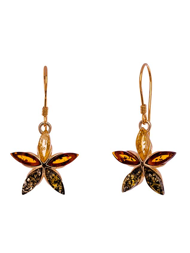 E110 - 403 Multicolour amber and gold plated silver drop earrings