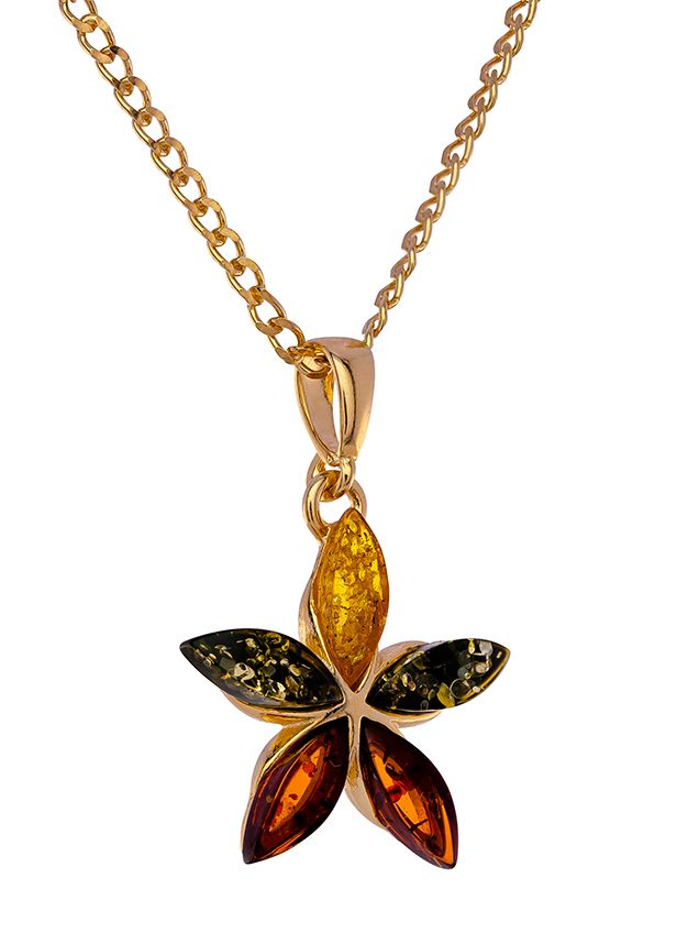 P099 - 201 - Mutlicolour amber and gold plated flower pendant