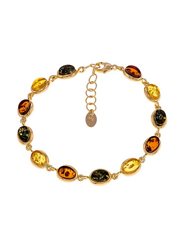 D033 - 310 - Multicolour oval cut amber and gold plated silver bracelet
