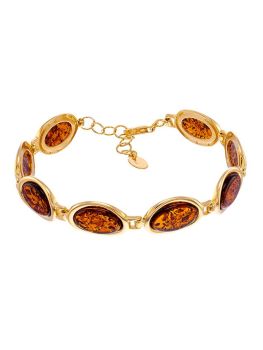 D034 - 309 - Cognac Oval Amber and gold plated bracelet