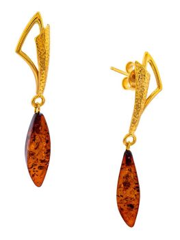 E111 - 413 Cognac Amber and Gold Plated drop stud earrings