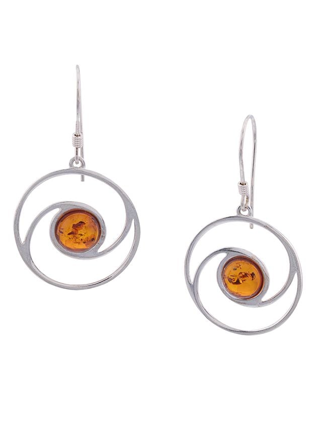E112 - 101 Cognac Amber earrings fish hook fitting.