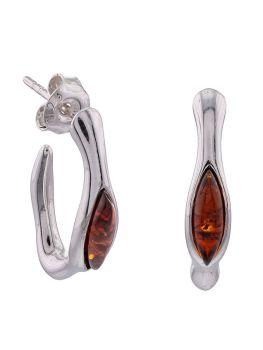E114 - 104 Cognac marquise cut amber and sterling silver earrings.