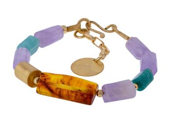 D036 Amber-Amethyst-Amazonite Gold Bracelet