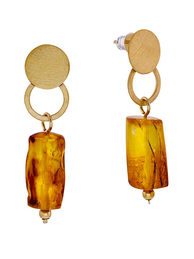 E116 Baltic Hand Cut Amber and gold drop earrings.