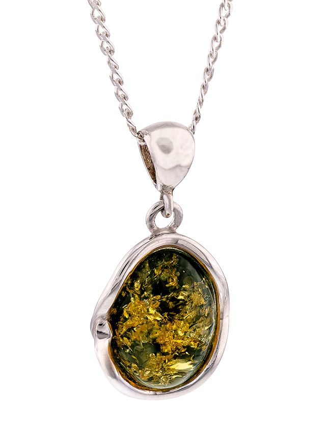 P105 - 212 Green Amber pendant in silver with chain