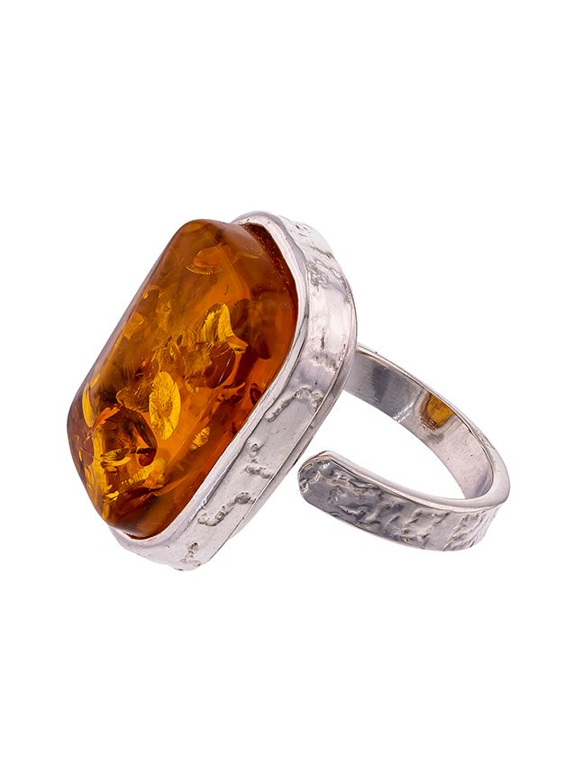 R015 - 501 Cognac Amber and silver cocktail ring