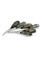 H019 - 610 Green Amber and silver leaf brooch.
