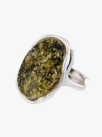 R003 - 502 Green Amber and Silver Ring