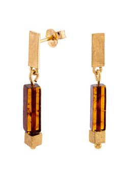E119 - 436 Cognac Amber and Gold plated drop stud earrings