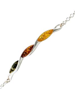 D030 - 304 Multicolour amber & silver bar bracelet