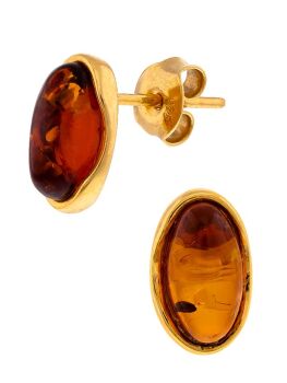 E121 - 404 - Cognac  Amber and gold plated silver stud earrings.